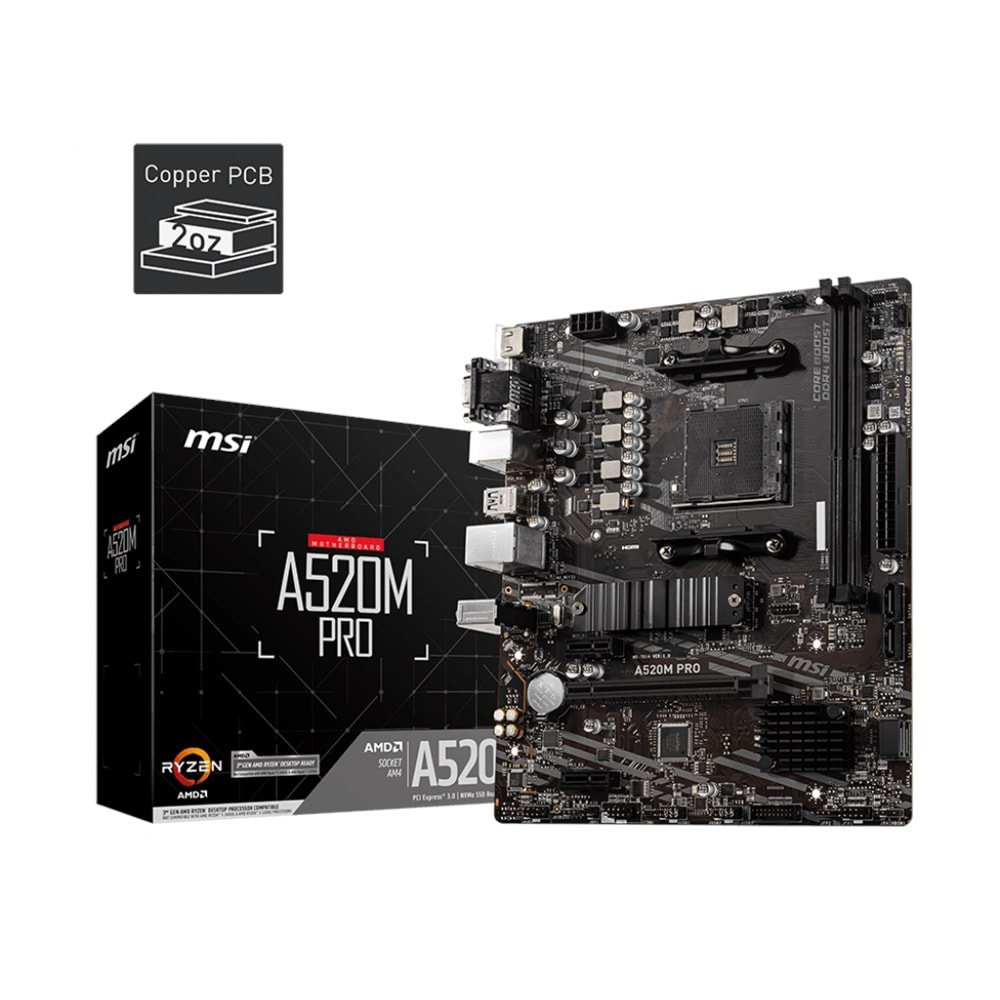 MSI A520M PRO DDR4 4600/1866Mhz M.2 MATX AM4