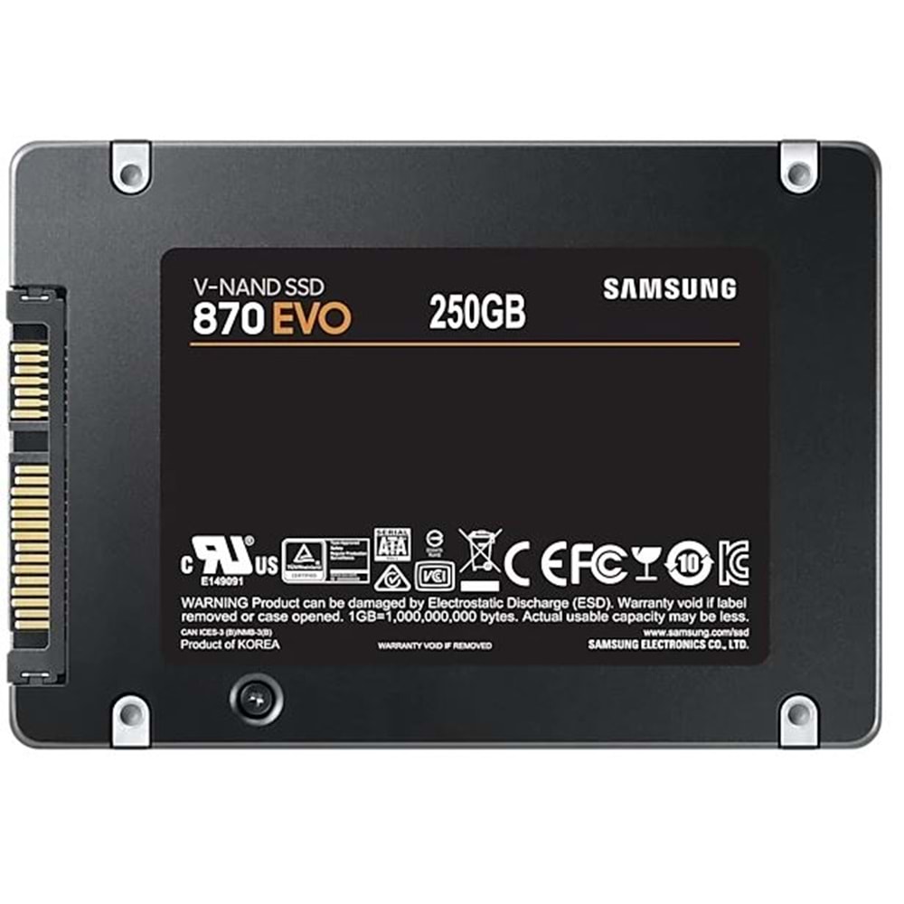 250GB SAMSUNG 870 560/530MB/s EVO MZ-77E250BW SSD (Resmi Distribütör Garantili)