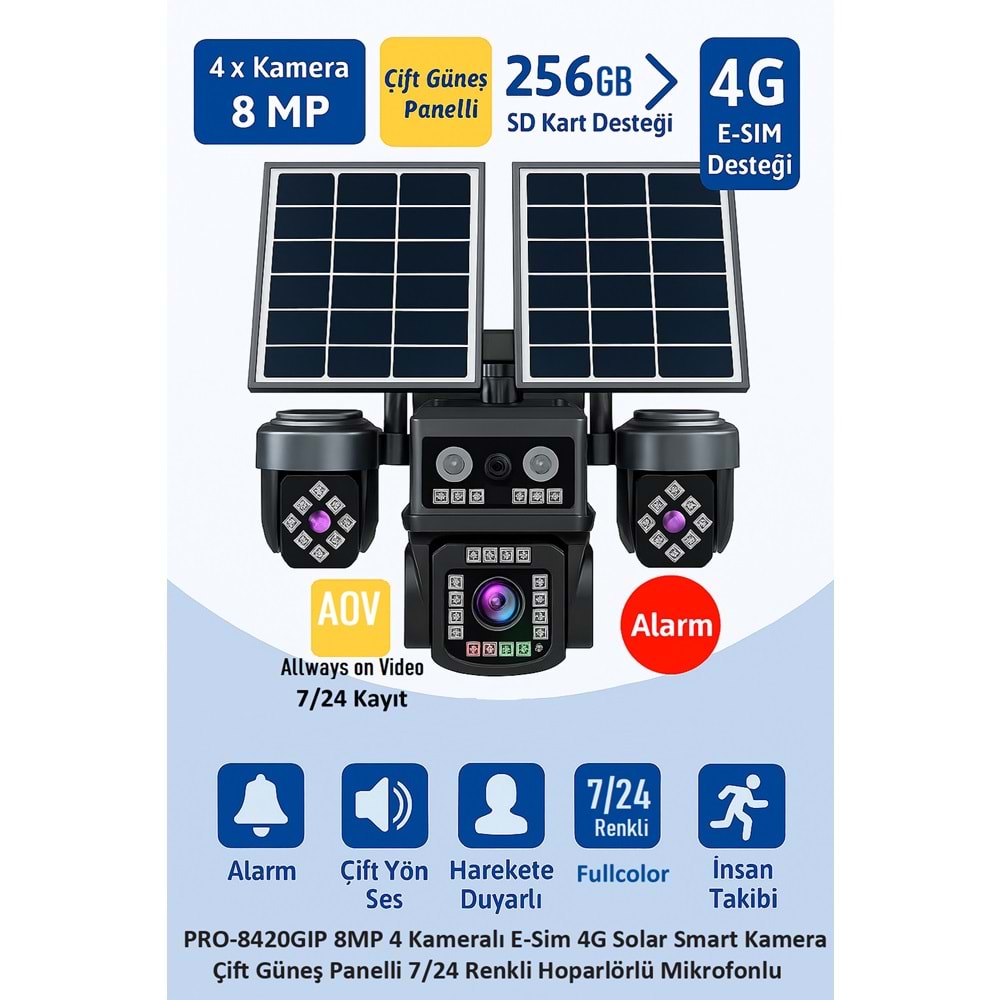 BALANDI PRO-8420GIP 8MP 4 KAMERALI 4G AOV E-SİM SOLAR KAMERA (HIEASY)