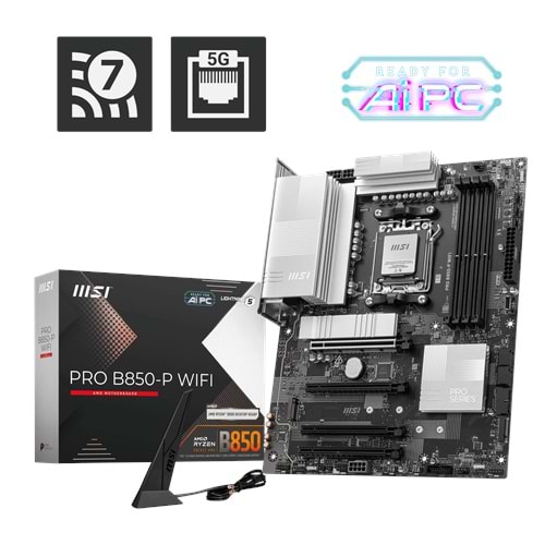 MSI PRO B850-P WIFI AM5 DDR5 8200MHZ(OC) HDMI 3x M.2 USB 10Gbs 5G LAN WI-FI 7 ATX