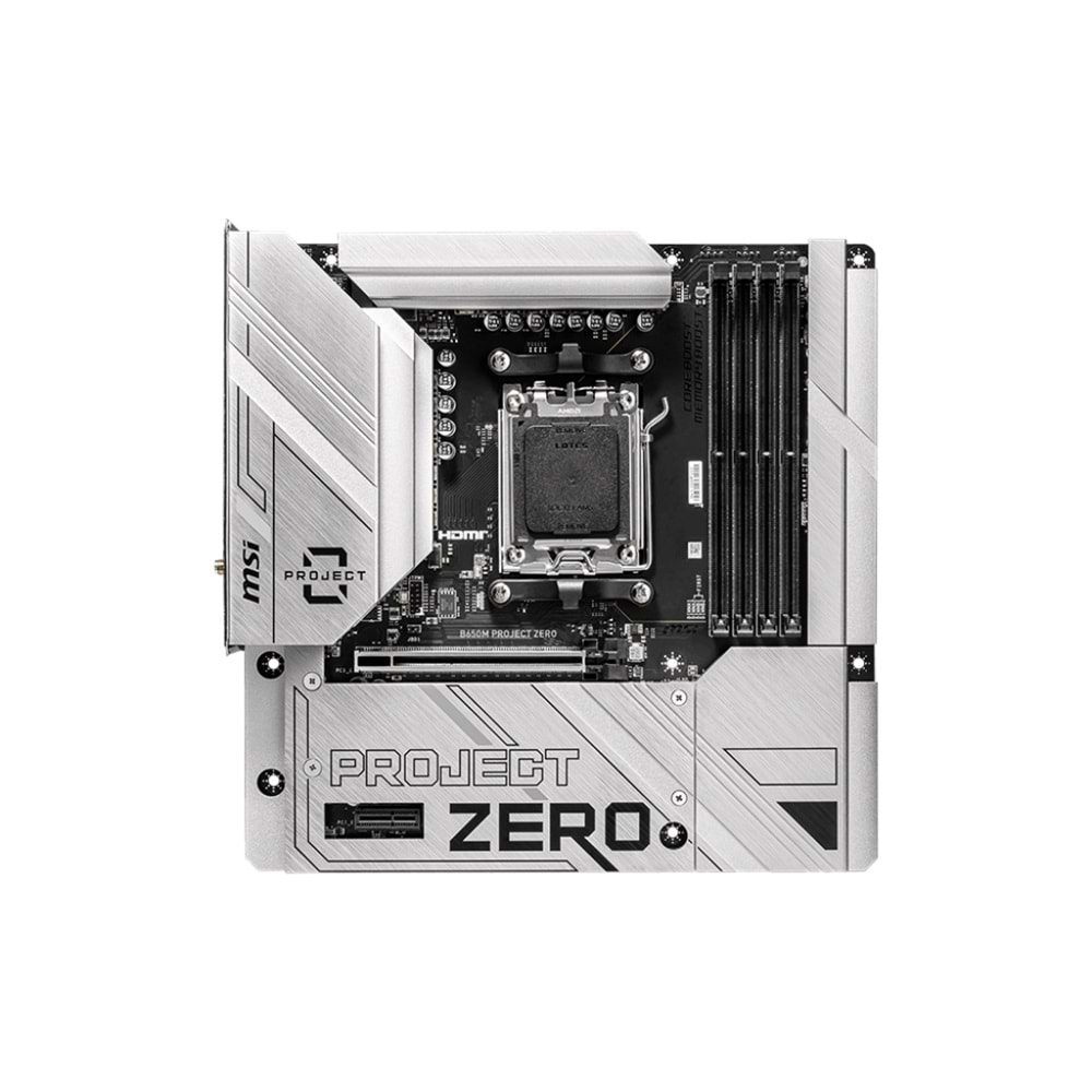 MSI B650M PROJECT ZERO AM5 DDR5 7600MHZ(OC) HDMI DP M.2 USB3.2 2.5G LAN WI-FI 6E mATX